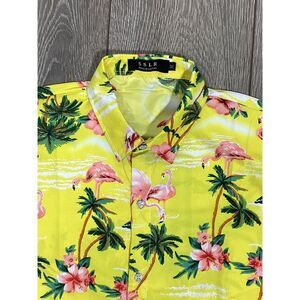 SSLR‎ men's collection Medium Yellow flamingo palm tree button short sleeve